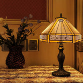 Yellow Hexagonal 16 Inch Tiffany Style Table Lamp Handcrafted Stained Glass Bedside Desk Lamp